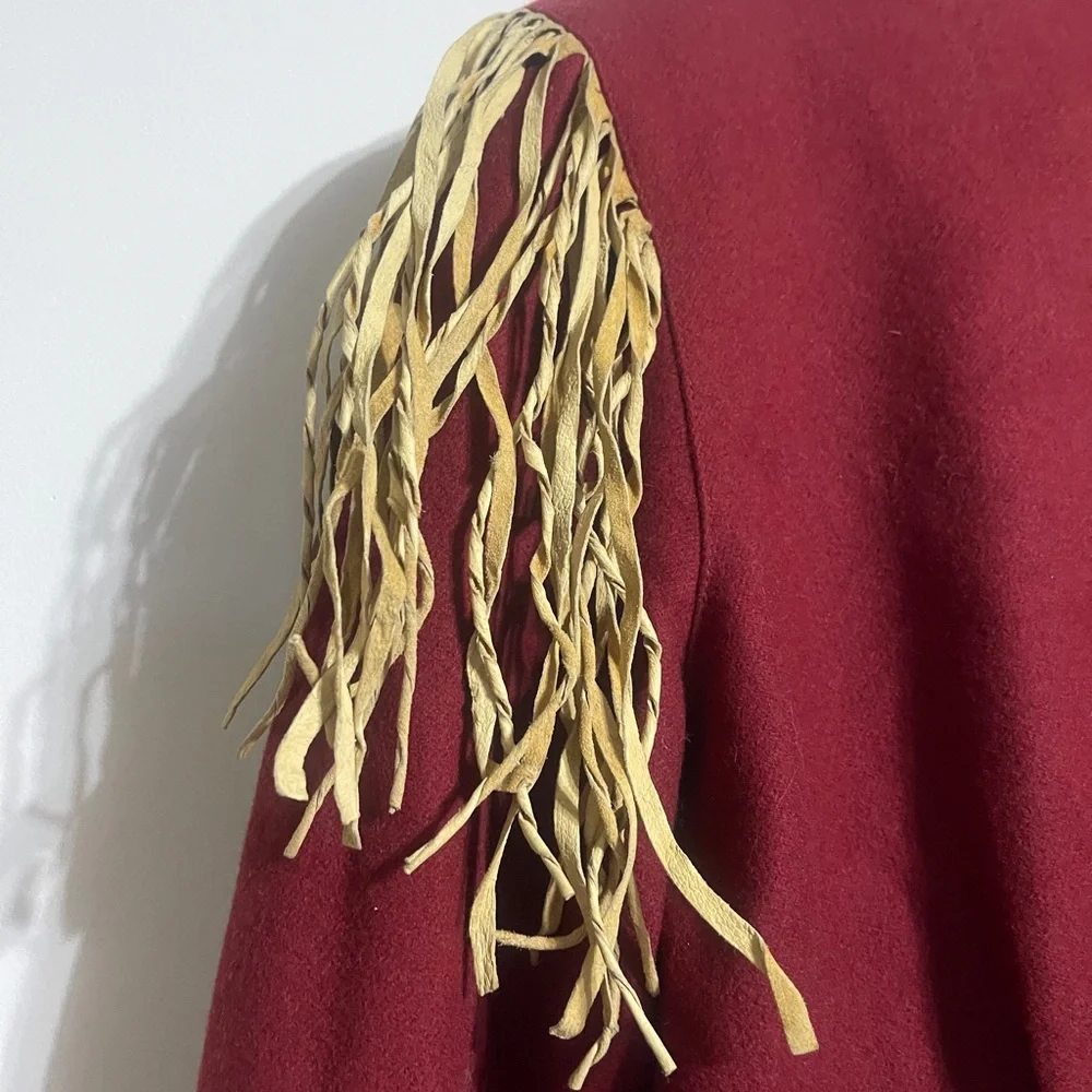 Double D Ranch Wear Deep Red Embroidered Wool Jacket with Leather Fringe - Picture 5 of 6